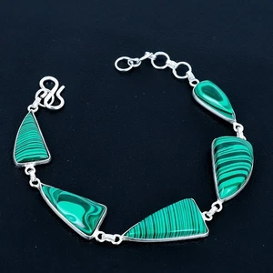 Malachite 925 Silver Handmade Plated Bracelet of 7"-8" - Picture 1 of 3