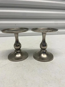 Vintage silberfarben Metall Stumpen Kerzenständer Halter 4" hoch Wohndeko 2er Set - Bild 1 von 9