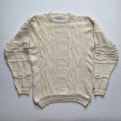 Suéter De Colección Alfani Para Hombres Pequeño Crema Cable Tejido 3D Texturizado Biggie HipHop Años 90 Foto 1 de 4