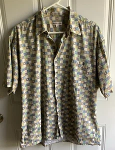 Vintage Pierre Cardin Geometric Pattern Button Up Short Sleeve Shirt Size Large - Picture 1 of 5