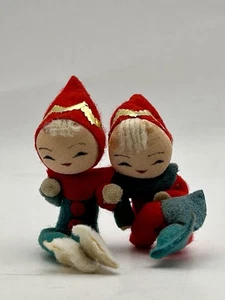 Vintage Pixie Weihnachtselfen Elfe Filz Ornamente Regal Sitter JAPAN 3" - Bild 1 von 5