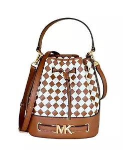 MICHAEL KORS REED MD BELTED TH BUCKET SHOULDER MESSENGER BAG WOVEN LUGGAGE MULTI - Picture 1 of 13