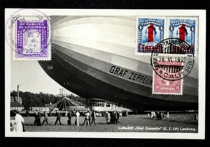 original Zeppelin AK mit 4 Briefmarken, 5 Stempel gelaufen Luftschiff  rare - Bild 1 von 4