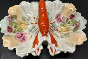 Plato de servir langosta dividido alemán antiguo de colección floral patrimonio encontrado pintado a mano - Imagen 1 de 9