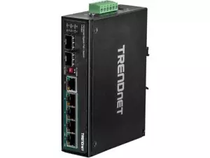 TRENDnet 6-Port Hardened Industrial Gigabit PoE+ DIN-Rail Switch, 4 x Gigabit - Picture 1 of 5