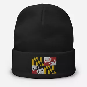 Maryland Flag Embroidered Beanie Men Women - Picture 1 of 1