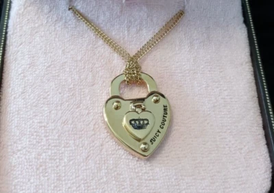 Vintage Juicy Couture Dual Strand Colar Cadeado de Coração Banhado a Ouro Novo na Caixa - Imagem 1 de 4