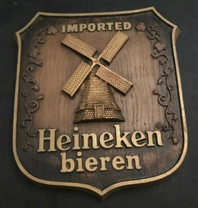 "Letrero vintage HEINEKEN CERVEZA BEREREN molino de viento escudo de pared letrero 12"" x 11""" - Imagen 1 de 3