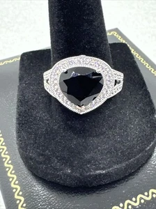 Black Marcasite Stone Silver tone Ring Size 9 Stamped 925 RJ Avon Vintage - Picture 1 of 7