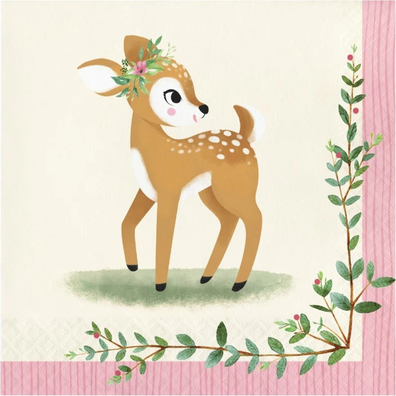 Deer Little One Party Luncheon Napkins 16pk 2ply- Baby Shower, 1st Birthday Girl - Image 1 of 1