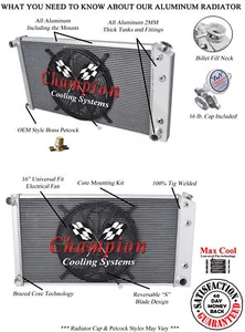 AL Champion 3 Row Radiator, 16" Fan for 1977 - 1992 Cadillac Fleetwood Brougham - Picture 1 of 9