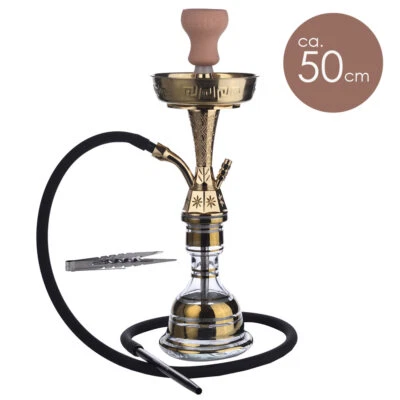 Wasserpfeife Shisha Nargile Set ca. 50cm 1 Schlauch Hookah Gold-farbig Glas groß - Bild 1 von 4