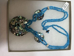 Royal Bali Collection Abalone Shell, Blue Turquoise Color Round Beads Necklace  - Picture 1 of 5