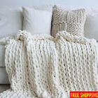 50×60 In Chunky Knit Blanket Throw Warm Cozy Soft Breathable Blanket Couch Cream