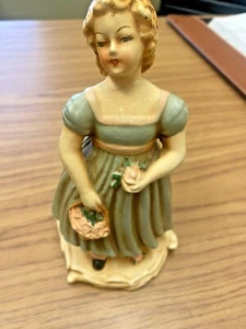 Vintage chalk little girl holding flowers - Picture 1 of 5