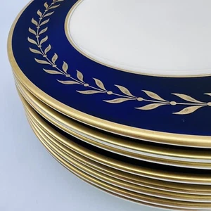 BUY 1-8 MCM SYRACUSE Richelieu LUNCHEON PLATES 9" Old Ivory COBALT BLUE GOLD VTG - Picture 1 of 13