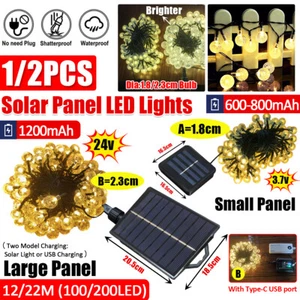12/22M 1.8/2.3cm Solar Light Party Outdoor Retro Ball String Lights Patio Garden - Picture 1 of 16