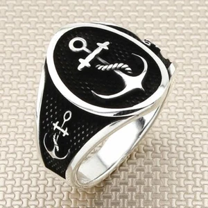 Solid 925 Sterling Silver Sailor's Anchor Men's Ring - Picture 1 of 3