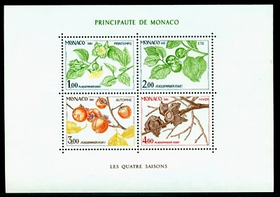 1981 The Four Seasons,Date-plum branch,spring,summer,winter,Monaco,Mi.Bl.18,MNH - Image 1 of 2