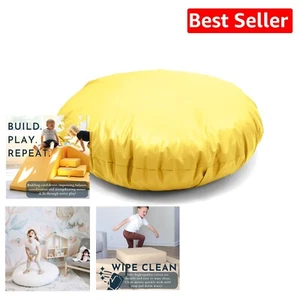 Luxurious Round Foam Floor Pillow for Kids - Washable & Durable Yellow Cushion - Picture 1 of 7