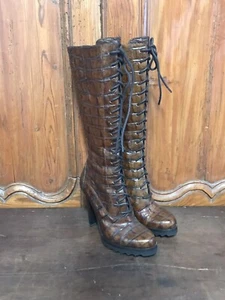Crocodile Donald J Pliner Daria Women's Tall Campus Riding High Heal Boots 5.5 - Picture 1 of 11