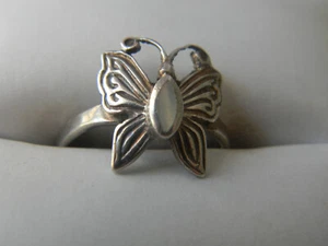 Vtg. Handmade Sterling Silver 925 MOP Inlay Engraved Butterfly Ring Sz 4.5 - Picture 1 of 10