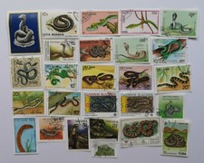 25 Different Snakes on Stamps Collection
