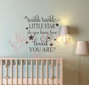 Twinkle Twinkle Lo amado que eres con las estrellas Calcomanías de la pared de la guardería Citas de bebés - Imagen 1 de 4