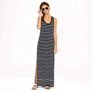 J. CREW XS Black Heather Gray Striped Jersey Racerback Tank Maxi Dress - Picture 1 of 12