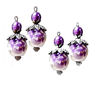 Earrings purple porcelain petite drop, choose Clip on Pierced - Picture 1 of 4