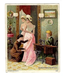 c1890 Victorian Trade Card Wheeler & Wilson Sewing Machine, Lady Getting Fitted - Picture 1 of 2