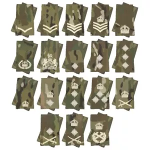 x2 King Crown MTP CAMO RANK SLIDES EPAULETTE IVORY THREAD BRITISH ARMY ALL RANKS - Picture 1 of 18
