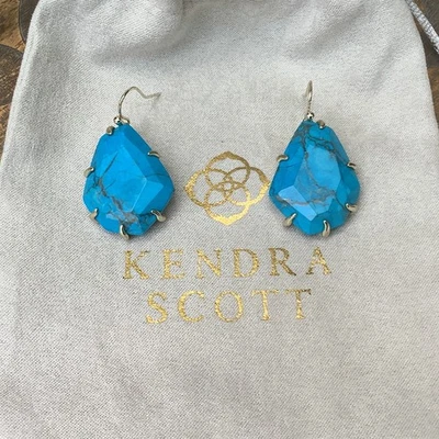 Kendra Scott Rosenell Yellow Gold Turquoise Blue Aqua Howlite Dangle Earrings - Image 1 of 4