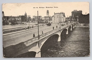 Postkarte Waterloo Iowas Fourth Street Bridge Händlerviertel Hintergrund N-1 - Bild 1 von 2