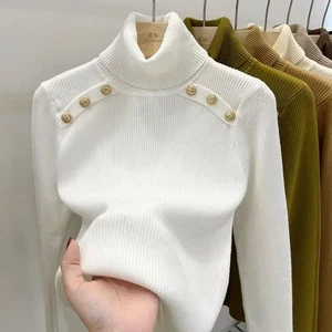 Invierno Nuevo Suéter de Cachemira Mangas Largas Tejido Pullover Delgado Suéter de Cachemira - Imagen 1 de 20