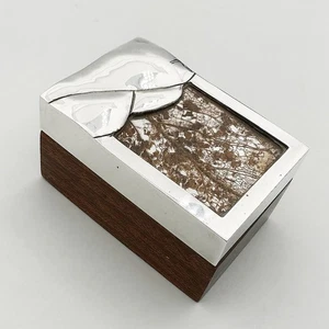 VINTAGE TRINKET BOX STERLING SILVER WOOD DRIED PLANTS ELIZABETH II c1975 - Picture 1 of 5
