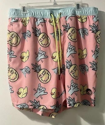 Neff Men's XL Print Swim Shorts Trunks Pink, Unlined, Tropical, Fun, Pockets - Image 1 of 4