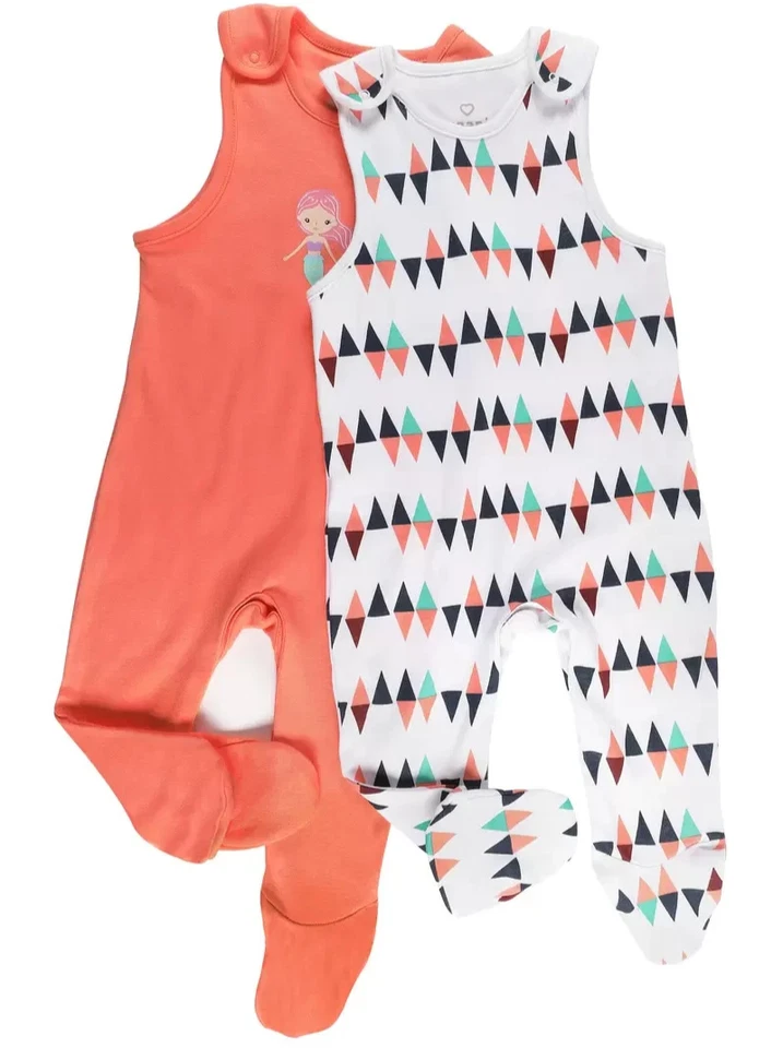 2x Strampler Gr.44 50 NEU PinkorBlue 100%Baumwolle Set Meerjungfrau orange baby - Bild 1 von 1