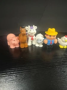 Fisher Price Little People Cow W Calf Horse Chicken Pig Farm Farmer  Lot 6 - Picture 1 of 5
