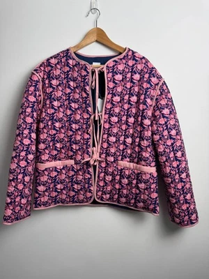 ELLE ‘Frida’ Quilted Jacket – Navy & Pink Floral – Size 8 – RRP £119 - Image 1 of 4
