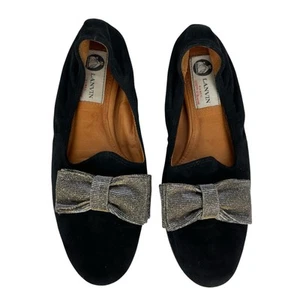 LANVIN Black Flats Size 36 Metallic Bow Suede Loafer Ballet Style Cushion Insole - Bild 1 von 18