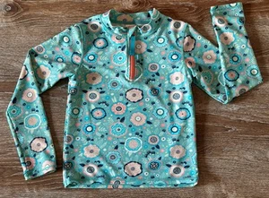 RuffleButts Girls 1/4 Zip Blue/Coral Floral Rashguard Long Sleeve Size 8 EUC - Picture 1 of 8