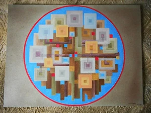 PEINTURE SUR TOILE XXéme/ABSTRACTION SUR FOND GRIS /SIGNÉE LUCI HUGHE /60x80 cm - Picture 1 of 7