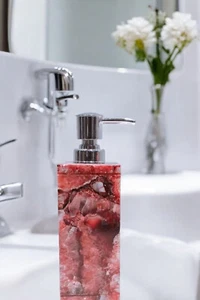 Elegante dispensador de jabón de piedra de ágata roja de 5"" dispensador de loción de baño de lujo decorativo - Imagen 1 de 6