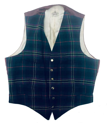 Chaleco de Lana Enan Hecho en Inglaterra Reino Unido Vintage Verde a Cuadros Para Hombre Botón Dorado Talla M Foto 1 de 4