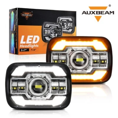 Pair AUXBEAM 5x7" 7x6" LED Headlight Hi/Lo DRL For Jeep Wrangler YJ Cherokee XJ - Image 1 of 4