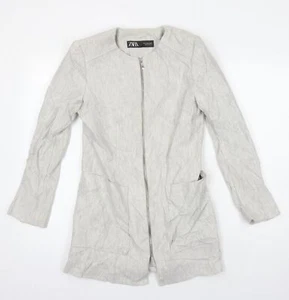 Zara Womens Grey Herringbone Overcoat Coat Size L - Picture 1 of 10
