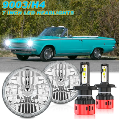 1964-76 For Dodge Dart Classic Car Pair 7" Led Round Headlight Hi-Lo Sealed H4 - Image 1 of 4