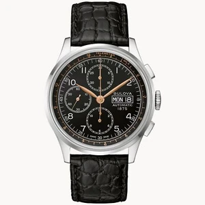 Bulova 96C146 Automatic Sapphire Chronograph Black Leather Strap - Imagen 1 de 4