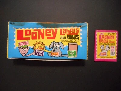 1967 LOONEY LABELS STAMPS  DISPLAY BOX + 1 UNOPENED WAX PACK FLEER - Image 1 of 2